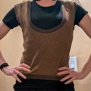 Ezekiel. Brown and Tan Sleeveless Sweater Vest.  Classic normcore staple.